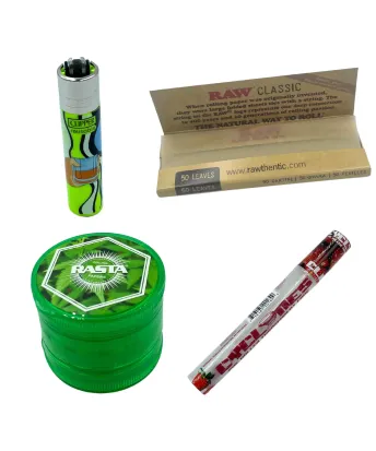 Pack mechero Clipper + Papel RAW + Grinder + Cono Cyclones Strawberry