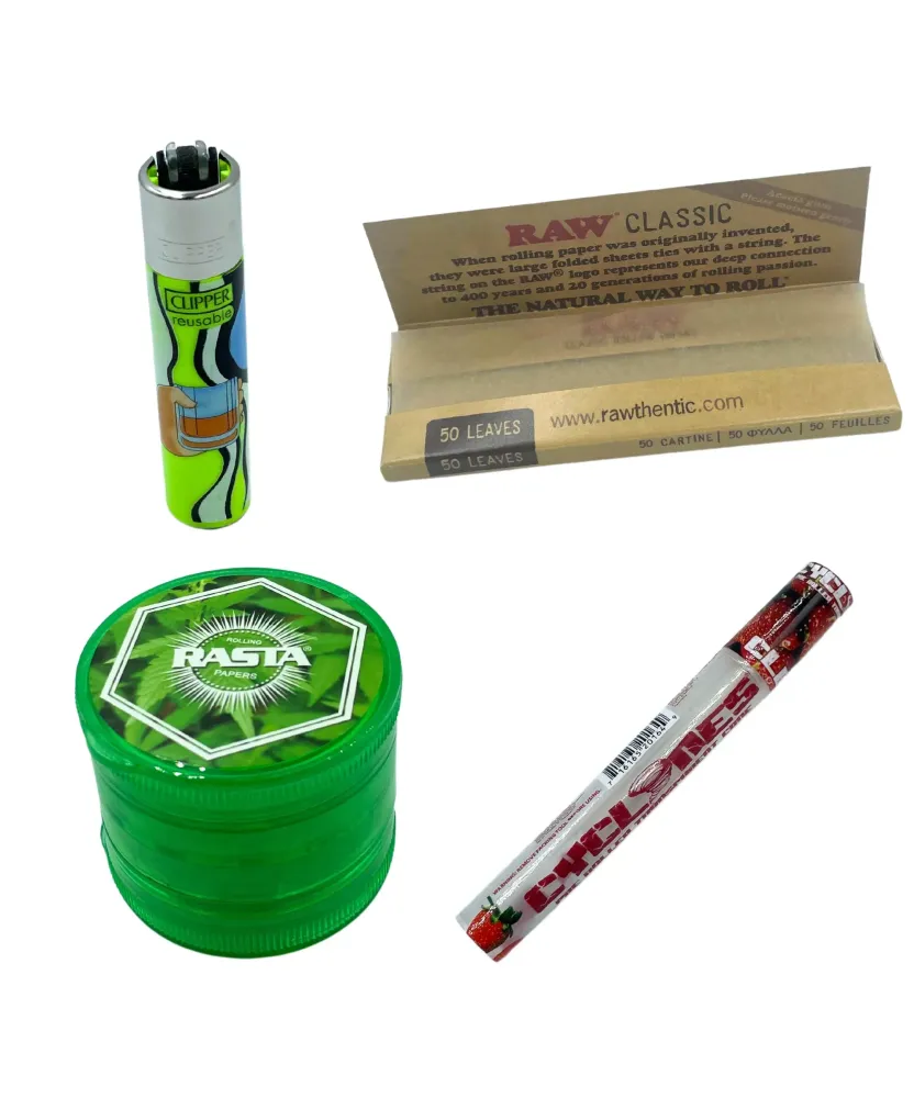 Pack mechero Clipper + Papel RAW + Grinder + Cono Cyclones Strawberry Pack mechero Clipper + Papel RAW + Grinder + Cono Cyclones Strawberry